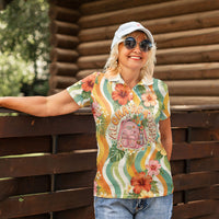 Hawaii Aloha Academy Back To School Women Polo Shirt Sea Turtle Tropical Hibiscus Flowers Retro Psychedelic