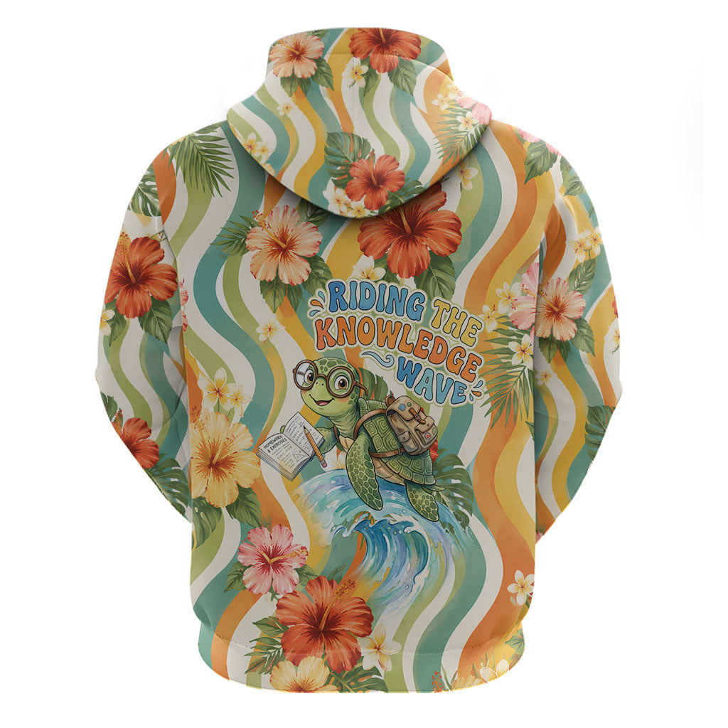 Hawaii Aloha Academy Back To School Zip Hoodie Sea Turtle Tropical Hibiscus Flowers Retro Psychedelic