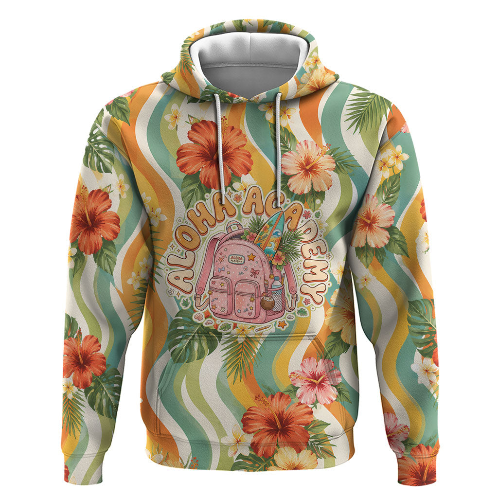 Hawaii Aloha Academy Back To School Zip Hoodie Sea Turtle Tropical Hibiscus Flowers Retro Psychedelic