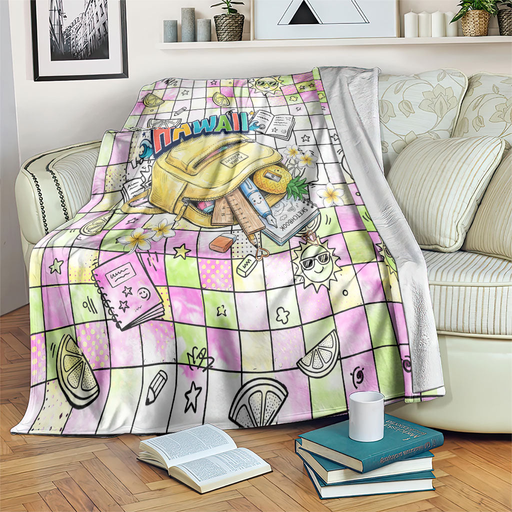 Hawaii Cruising Back To School Blanket Grid Pattern With School Bag And Vintage Surf Van