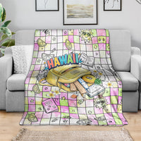 Hawaii Cruising Back To School Blanket Grid Pattern With School Bag And Vintage Surf Van