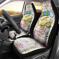 Hawaii Cruising Back To School Car Seat Cover Grid Pattern With School Bag And Vintage Surf Van