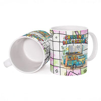 Hawaii Cruising Back To School Ceramic Mug Grid Pattern With School Bag And Vintage Surf Van