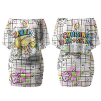 Hawaii Cruising Back To School Couples Matching Off Shoulder Short Dress and Hawaiian Shirt Grid Pattern With School Bag And Vintage Surf Van