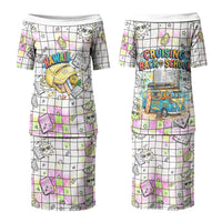 Hawaii Cruising Back To School Couples Matching Puletasi and Long Sleeve Button Shirt Grid Pattern With School Bag And Vintage Surf Van