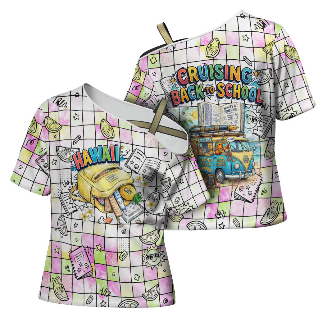 Hawaii Cruising Back To School Cross Shoulder Shirt Grid Pattern With School Bag And Vintage Surf Van