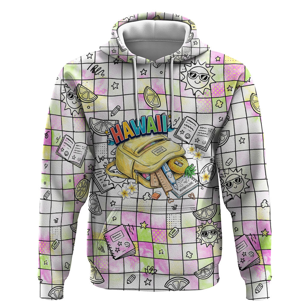 Hawaii Cruising Back To School Hoodie Grid Pattern With School Bag And Vintage Surf Van