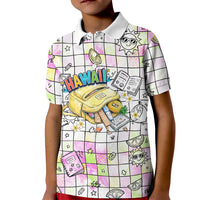 Hawaii Cruising Back To School Kid Polo Shirt Grid Pattern With School Bag And Vintage Surf Van