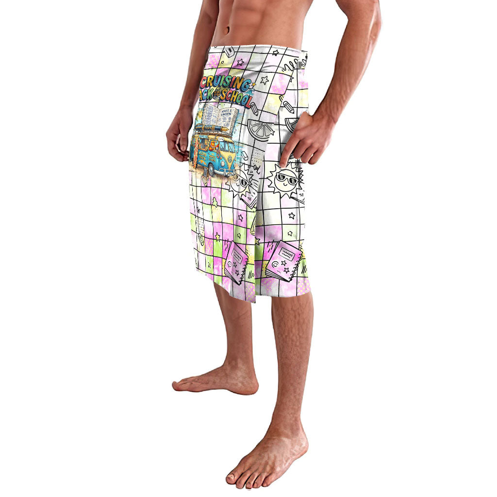 Hawaii Cruising Back To School Lavalava Grid Pattern With School Bag And Vintage Surf Van