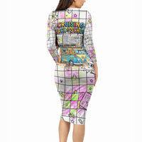 Hawaii Cruising Back To School Long Sleeve Bodycon Dress Grid Pattern With School Bag And Vintage Surf Van