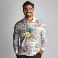 Hawaii Cruising Back To School Long Sleeve Polo Shirt Grid Pattern With School Bag And Vintage Surf Van
