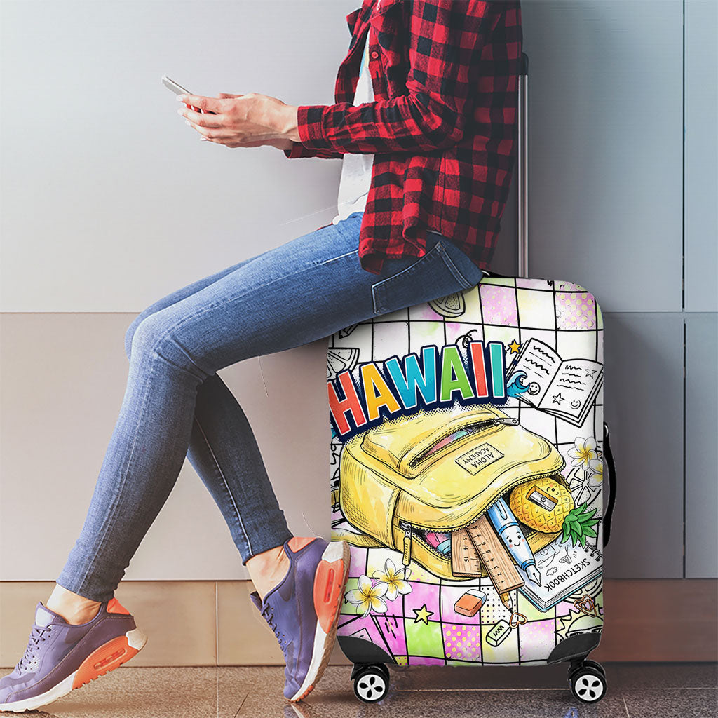 Hawaii Cruising Back To School Luggage Cover Grid Pattern With School Bag And Vintage Surf Van