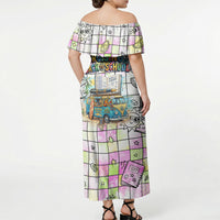 Hawaii Cruising Back To School Off Shoulder Maxi Dress Grid Pattern With School Bag And Vintage Surf Van