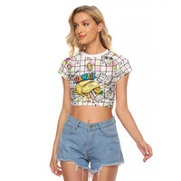 Hawaii Cruising Back To School Raglan Cropped T Shirt Grid Pattern With School Bag And Vintage Surf Van