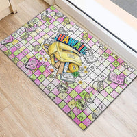 Hawaii Cruising Back To School Rubber Doormat Grid Pattern With School Bag And Vintage Surf Van