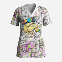 Hawaii Cruising Back To School Scrub Top Grid Pattern With School Bag And Vintage Surf Van