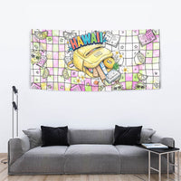 Hawaii Cruising Back To School Tapestry Grid Pattern With School Bag And Vintage Surf Van