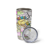 Hawaii Cruising Back To School Tumbler Cup Grid Pattern With School Bag And Vintage Surf Van