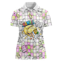 Hawaii Cruising Back To School Women Polo Shirt Grid Pattern With School Bag And Vintage Surf Van