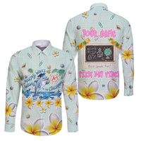 Personalized Hawaii Back To School Dolphin Family Matching Off Shoulder Maxi Dress and Hawaiian Shirt Grid Notebook Background With Dolphin Mascot And Plumeria Flowers TS04 Dad's Shirt - Long Sleeve Green White - Polynesian Pride