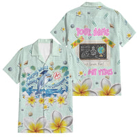 Personalized Hawaii Back To School Dolphin Family Matching Off Shoulder Short Dress and Hawaiian Shirt Grid Notebook Background With Dolphin Mascot And Plumeria Flowers TS04 Dad's Shirt - Short Sleeve Green White - Polynesian Pride