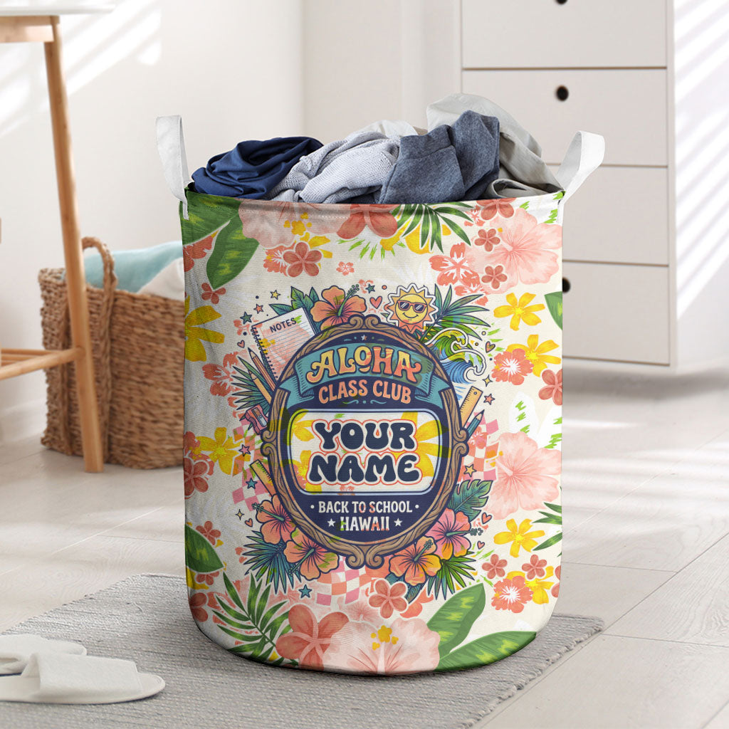 Personalized Hawaii School Club Back To Class Laundry Basket Retro Tropical Hibiscus Pattern With Open Notebook TS04 White Orange - Polynesian Pride