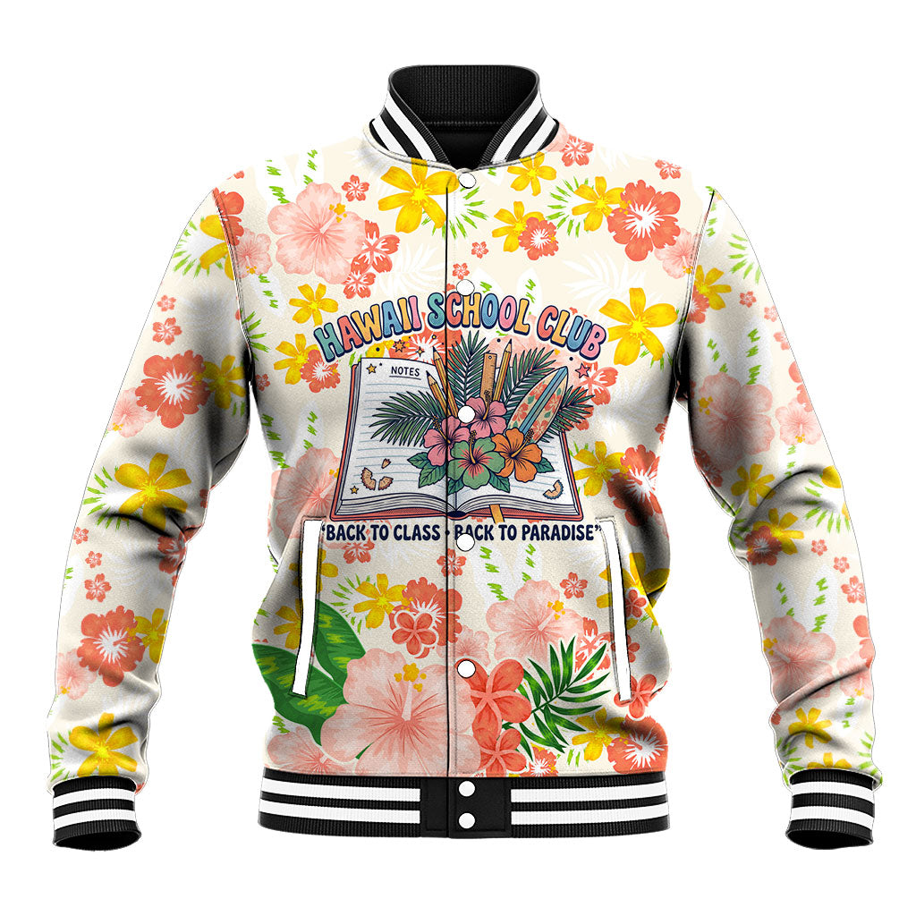 Personalized Hawaii School Club Back To Class Baseball Jacket Retro Tropical Hibiscus Pattern With Open Notebook TS04 Unisex White Orange - Polynesian Pride