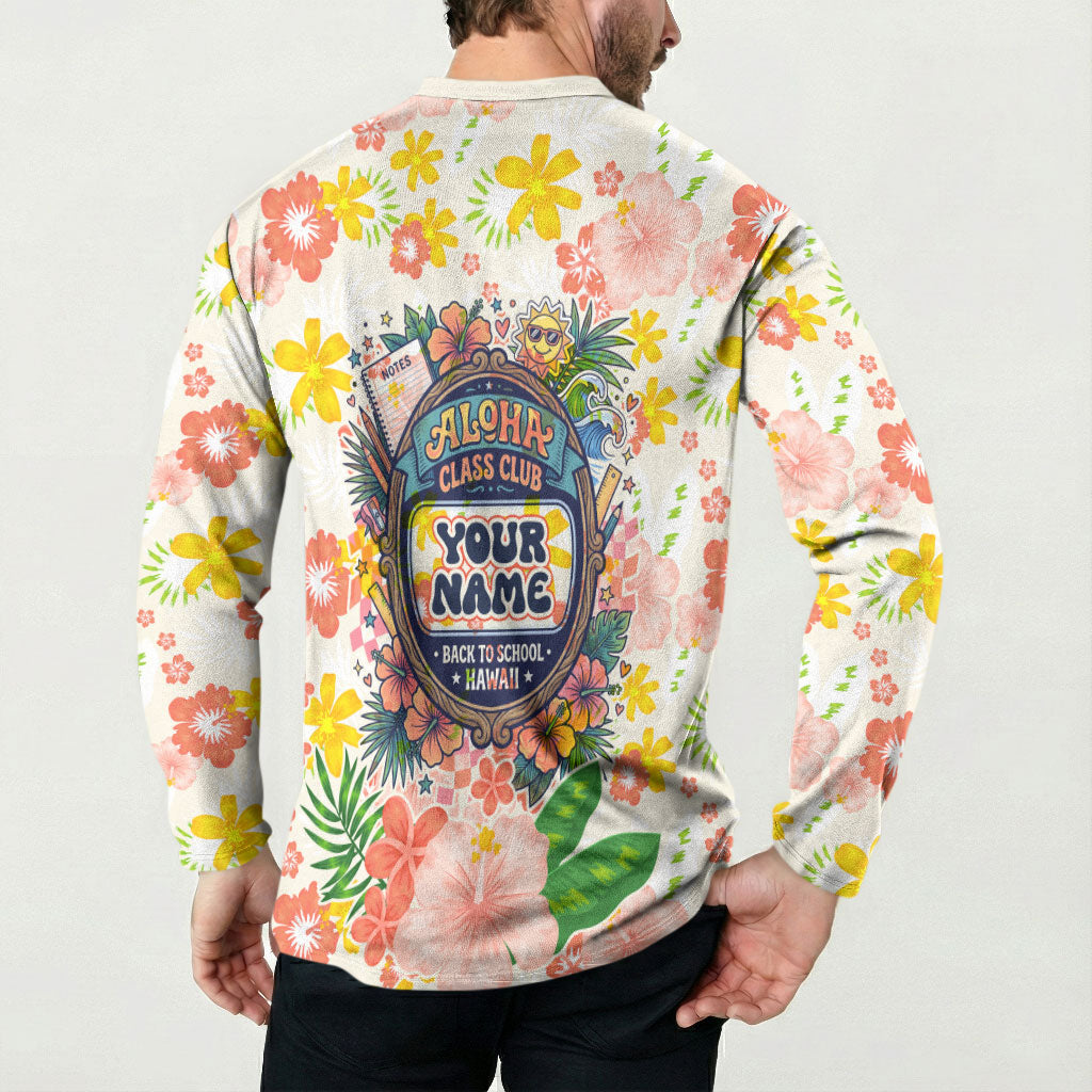 Personalized Hawaii School Club Back To Class Button Sweatshirt Retro Tropical Hibiscus Pattern With Open Notebook TS04 - Polynesian Pride