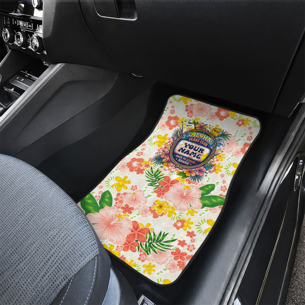 Personalized Hawaii School Club Back To Class Car Mats Retro Tropical Hibiscus Pattern With Open Notebook TS04 - Polynesian Pride