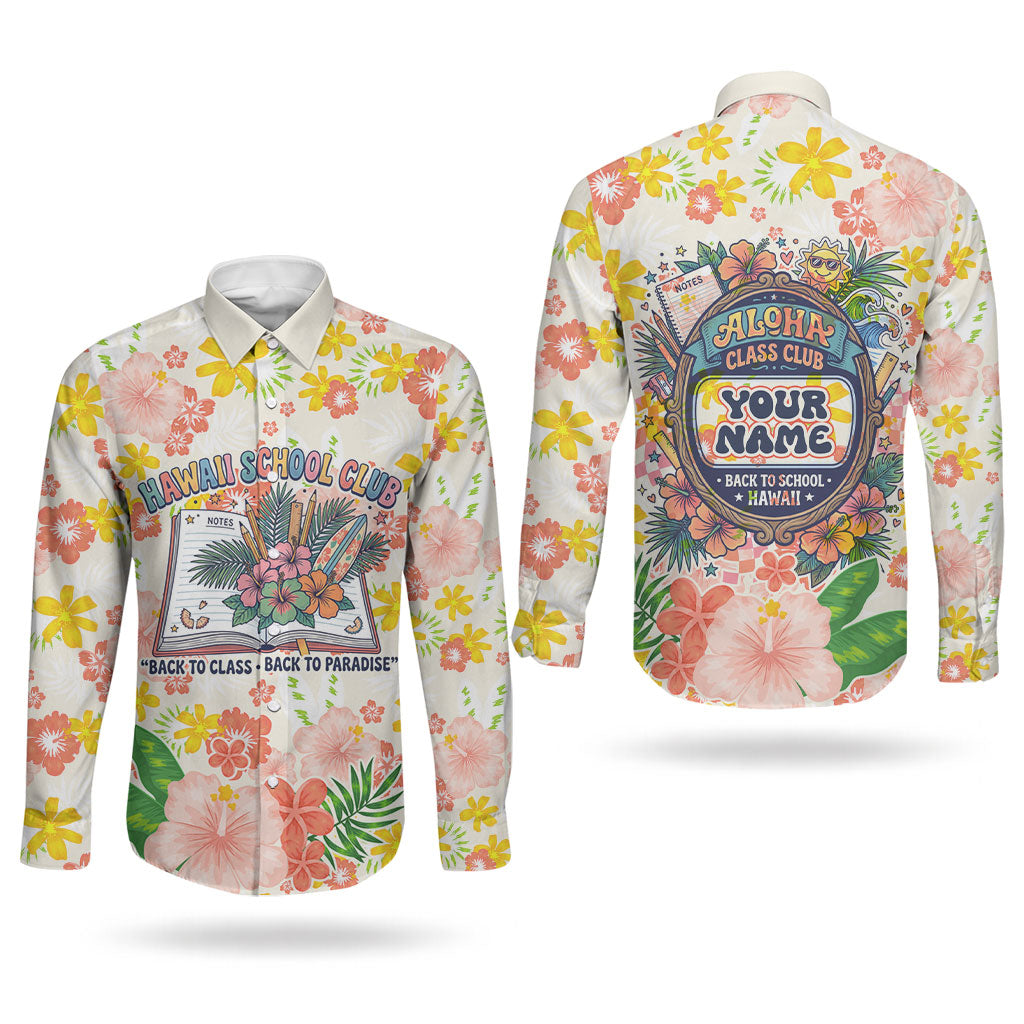 Personalized Hawaii School Club Back To Class Couples Matching Tank Maxi Dress and Long Sleeve Button Shirt Retro Tropical Hibiscus Pattern With Open Notebook TS04 - Polynesian Pride