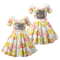 Personalized Hawaii School Club Back To Class Family Matching Off Shoulder Short Dress and Hawaiian Shirt Retro Tropical Hibiscus Pattern With Open Notebook TS04 Daughter's Dress White Orange - Polynesian Pride