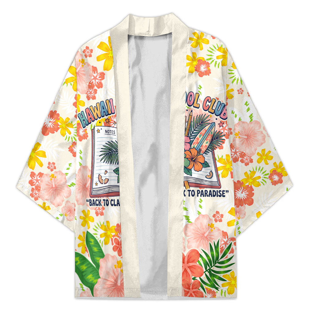 Personalized Hawaii School Club Back To Class Kimono Retro Tropical Hibiscus Pattern With Open Notebook TS04 Unisex White Orange - Polynesian Pride
