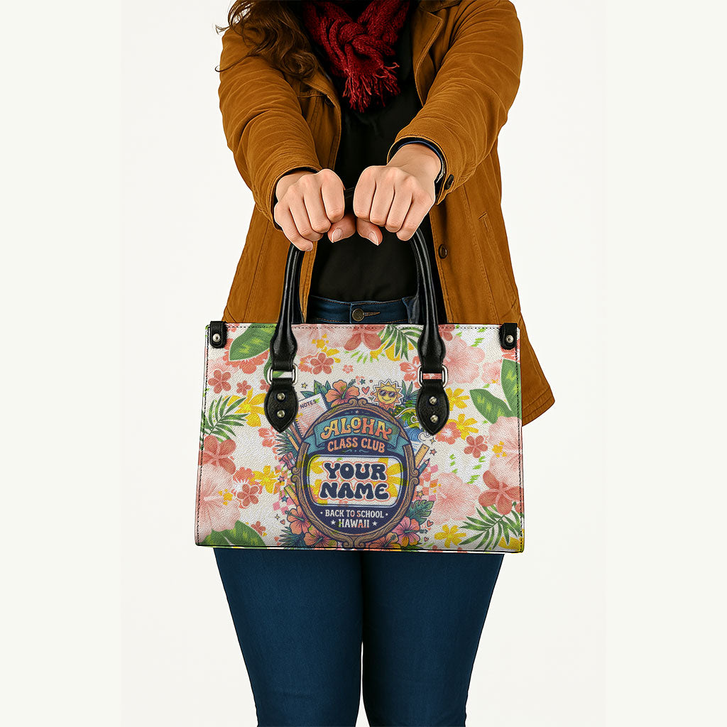 Personalized Hawaii School Club Back To Class Leather Bag Retro Tropical Hibiscus Pattern With Open Notebook TS04 - Polynesian Pride