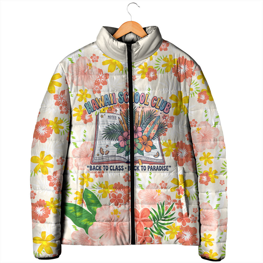 Personalized Hawaii School Club Back To Class Padded Jacket Retro Tropical Hibiscus Pattern With Open Notebook TS04 - Polynesian Pride