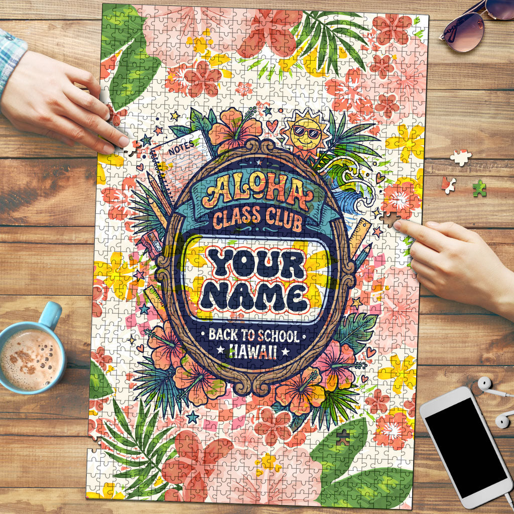 Personalized Hawaii School Club Back To Class Puzzle Retro Tropical Hibiscus Pattern With Open Notebook TS04 White Orange - Polynesian Pride