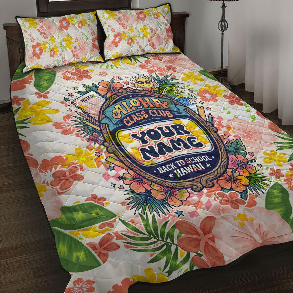 Personalized Hawaii School Club Back To Class Quilt Bed Set Retro Tropical Hibiscus Pattern With Open Notebook TS04 White Orange - Polynesian Pride
