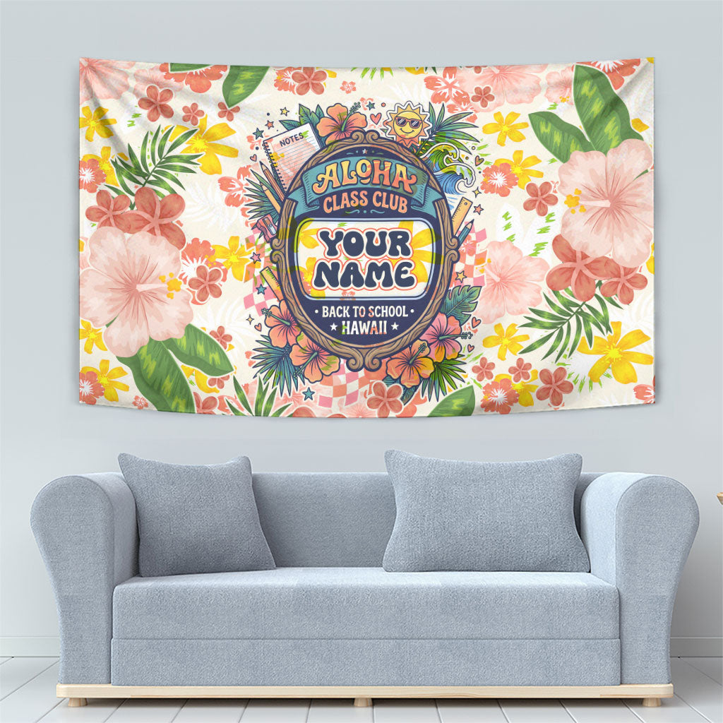Personalized Hawaii School Club Back To Class Tapestry Retro Tropical Hibiscus Pattern With Open Notebook TS04 - Polynesian Pride