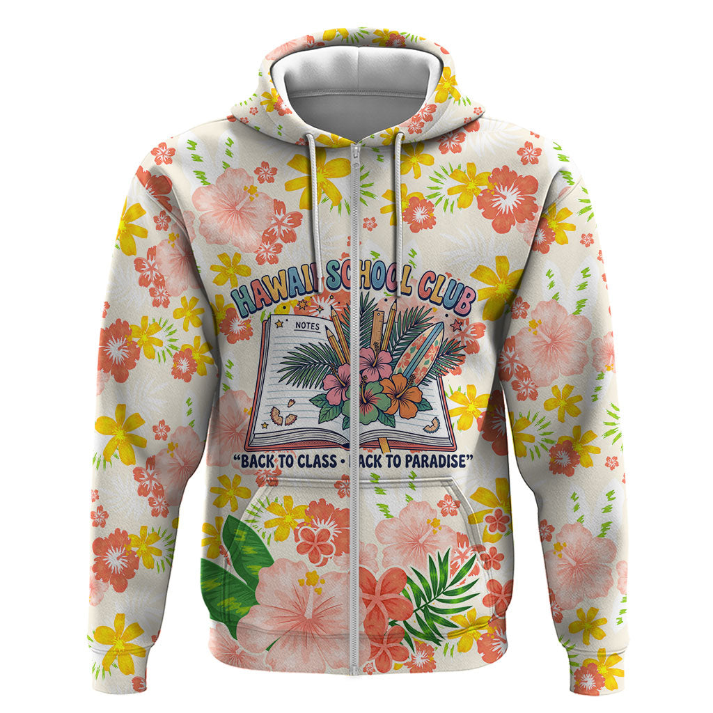 Personalized Hawaii School Club Back To Class Zip Hoodie Retro Tropical Hibiscus Pattern With Open Notebook TS04 Zip Hoodie White Orange - Polynesian Pride