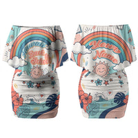Personalized Hawaii Back To School Couples Matching Off Shoulder Short Dress and Hawaiian Shirt Retro Rainbow Sun with Tropical Hibiscus Flowers TS04 - Polynesian Pride