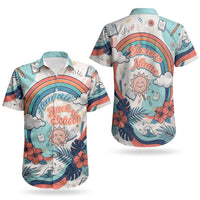 Personalized Hawaii Back To School Couples Matching Summer Maxi Dress and Hawaiian Shirt Retro Rainbow Sun with Tropical Hibiscus Flowers TS04 - Polynesian Pride