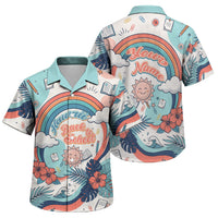 Personalized Hawaii Back To School Family Matching Off Shoulder Maxi Dress and Hawaiian Shirt Retro Rainbow Sun with Tropical Hibiscus Flowers TS04 Son's Shirt White Blue - Polynesian Pride