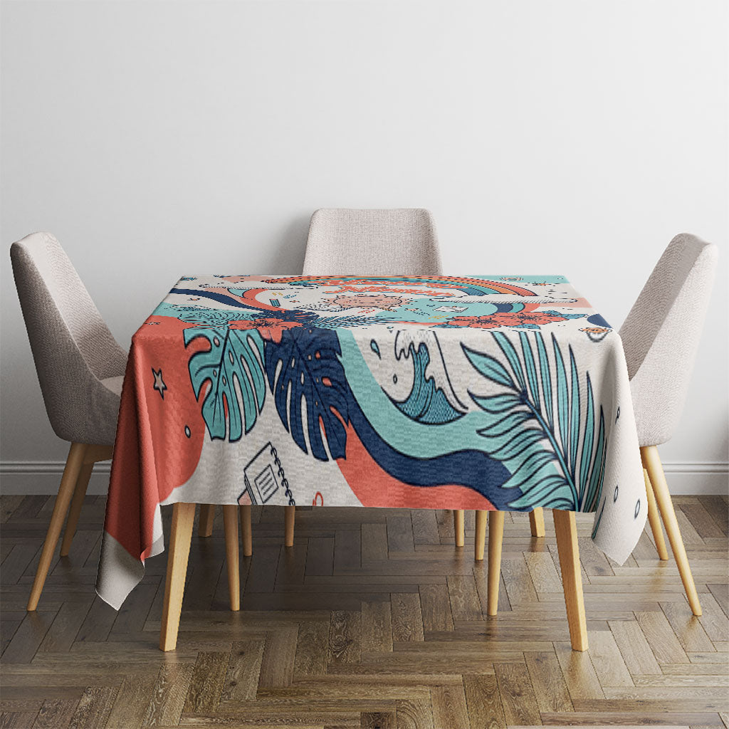 Personalized Hawaii Back To School Tablecloth Retro Rainbow Sun with Tropical Hibiscus Flowers TS04 - Polynesian Pride