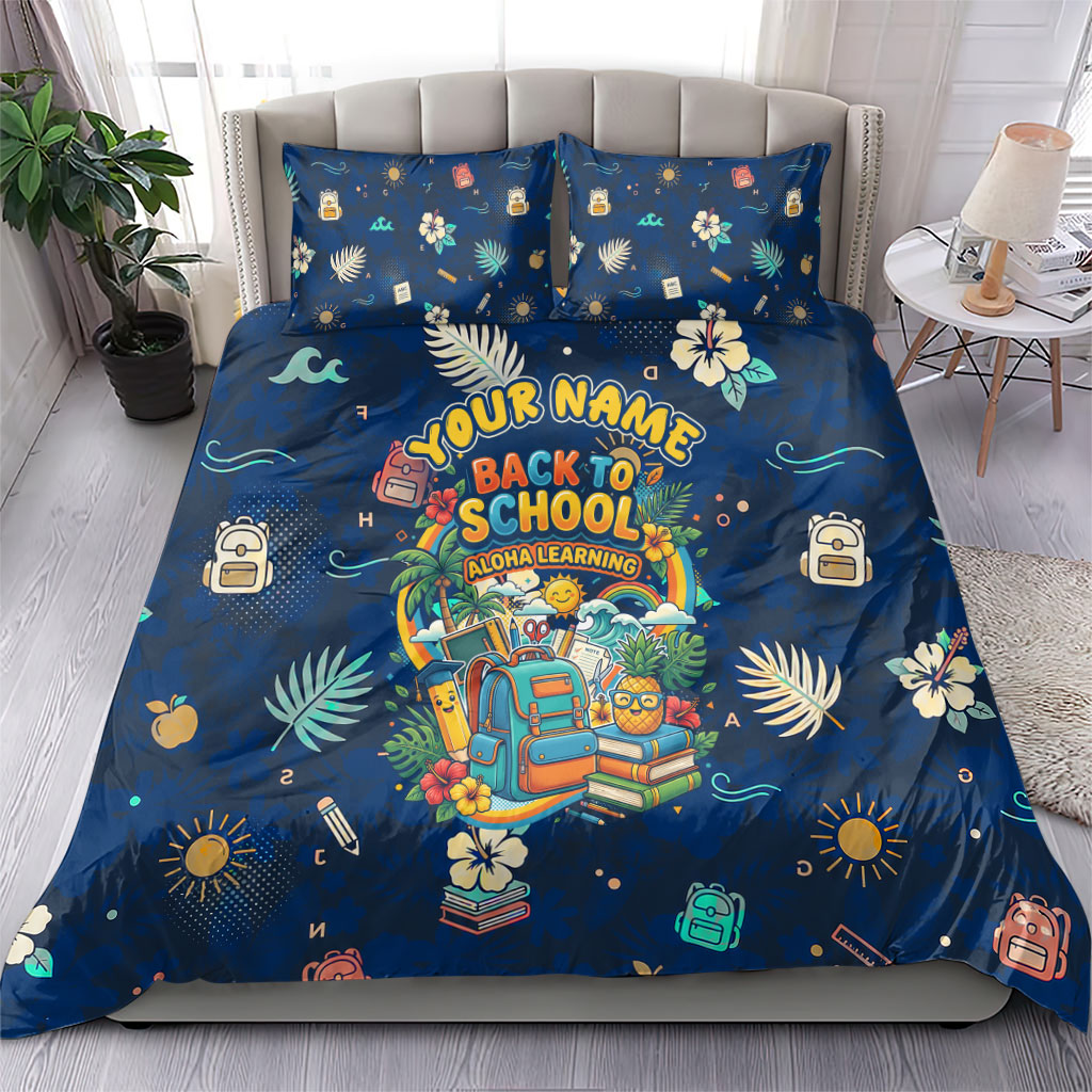 Personalized Hawaii Back To School Aloha Learning Bedding Set Retro Rainbow open Notebook with Pineapple and Hibiscus Flowers TS04 - Polynesian Pride