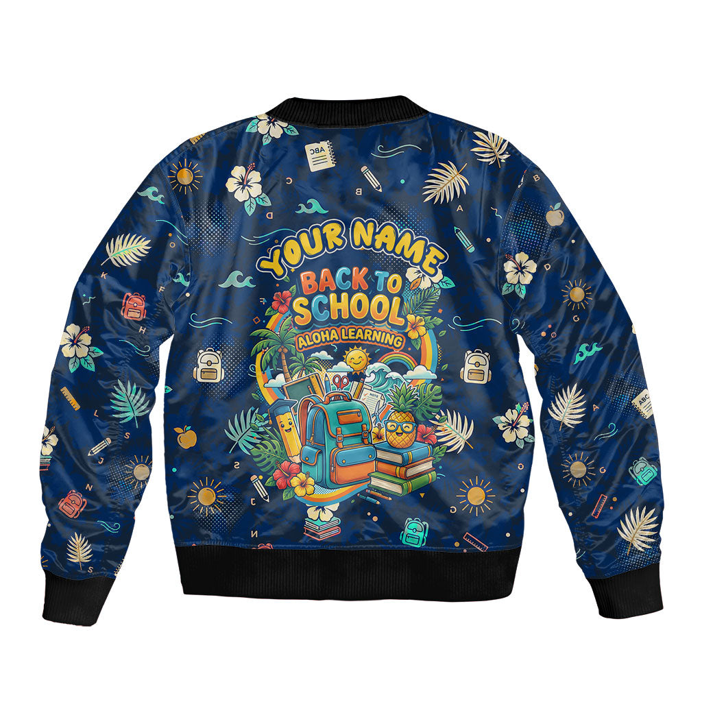 Personalized Hawaii Back To School Aloha Learning Bomber Jacket Retro Rainbow open Notebook with Pineapple and Hibiscus Flowers TS04 - Polynesian Pride