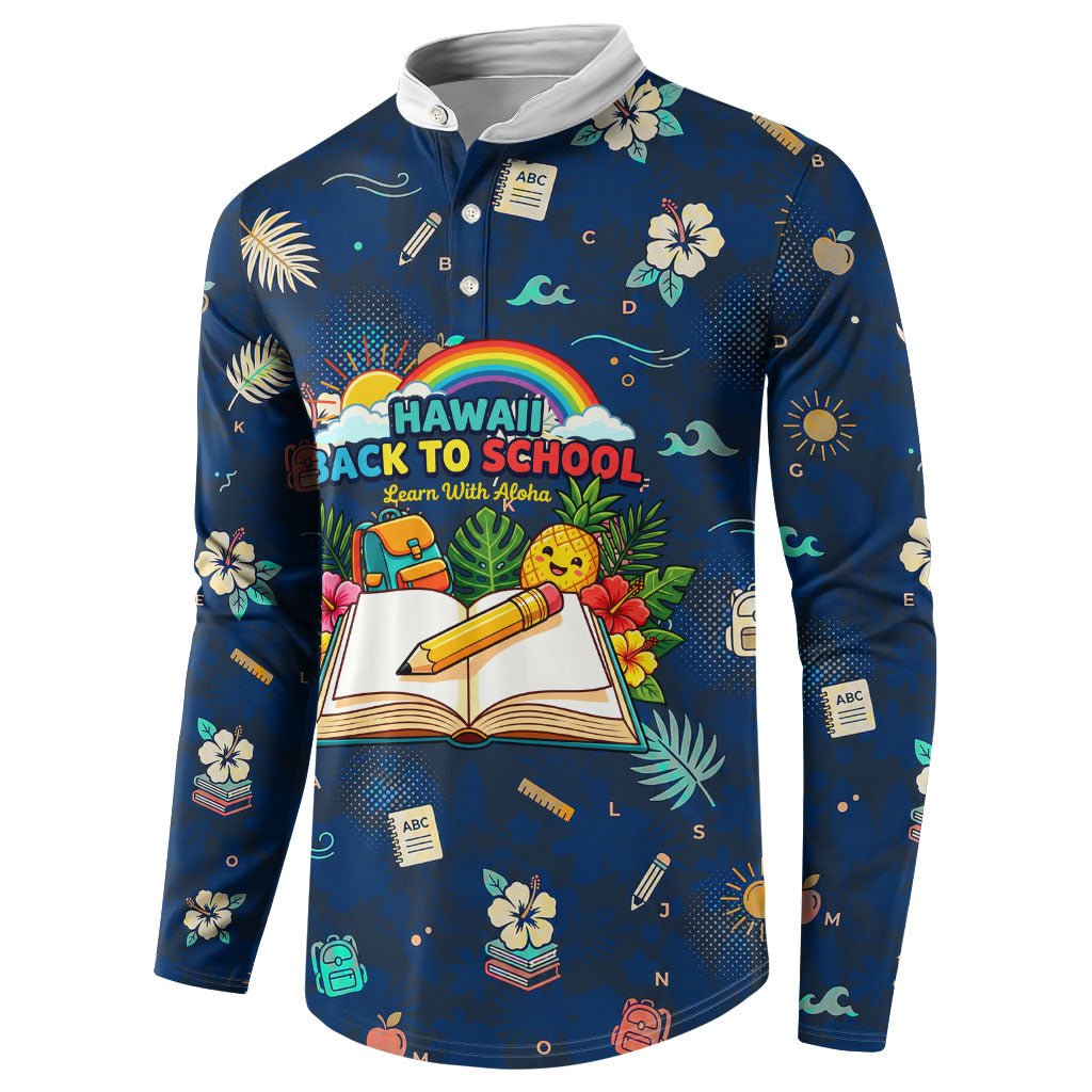 Personalized Hawaii Back To School Aloha Learning Button Sweatshirt Retro Rainbow open Notebook with Pineapple and Hibiscus Flowers TS04 - Polynesian Pride