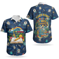 Personalized Hawaii Back To School Aloha Learning Couples Matching Off Shoulder Short Dress and Hawaiian Shirt Retro Rainbow open Notebook with Pineapple and Hibiscus Flowers TS04 - Polynesian Pride
