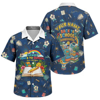 Personalized Hawaii Back To School Aloha Learning Family Matching Mermaid Dress and Hawaiian Shirt Retro Rainbow open Notebook with Pineapple and Hibiscus Flowers TS04 Son's Shirt Blue - Polynesian Pride