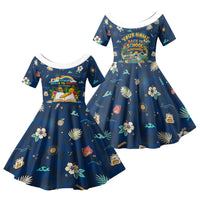 Personalized Hawaii Back To School Aloha Learning Family Matching Off Shoulder Maxi Dress and Hawaiian Shirt Retro Rainbow open Notebook with Pineapple and Hibiscus Flowers TS04 Daughter's Dress Blue - Polynesian Pride