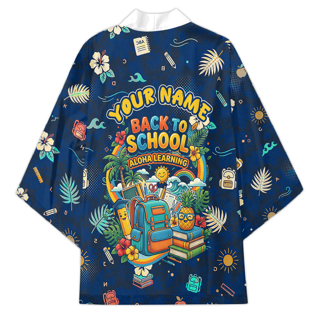 Personalized Hawaii Back To School Aloha Learning Kimono Retro Rainbow open Notebook with Pineapple and Hibiscus Flowers TS04 - Polynesian Pride