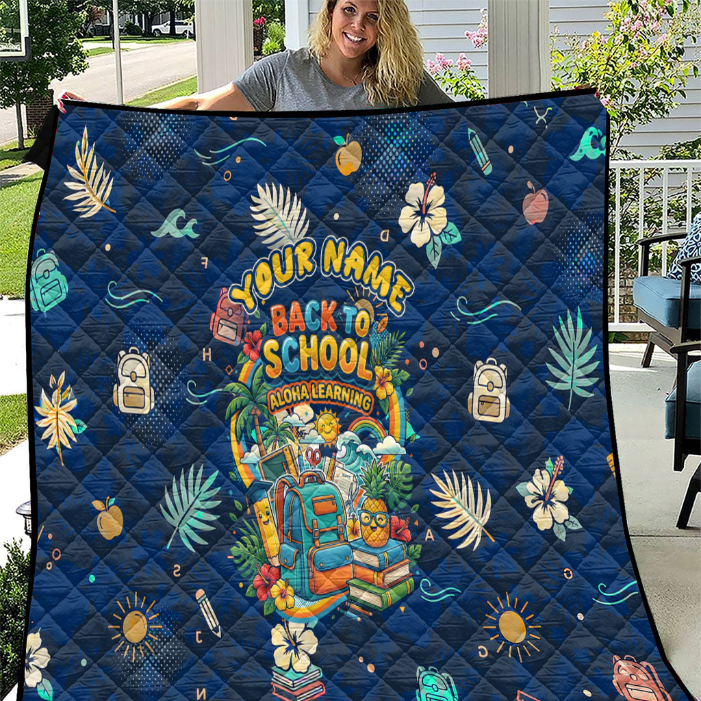 Personalized Hawaii Back To School Aloha Learning Quilt Retro Rainbow open Notebook with Pineapple and Hibiscus Flowers TS04 Blue - Polynesian Pride